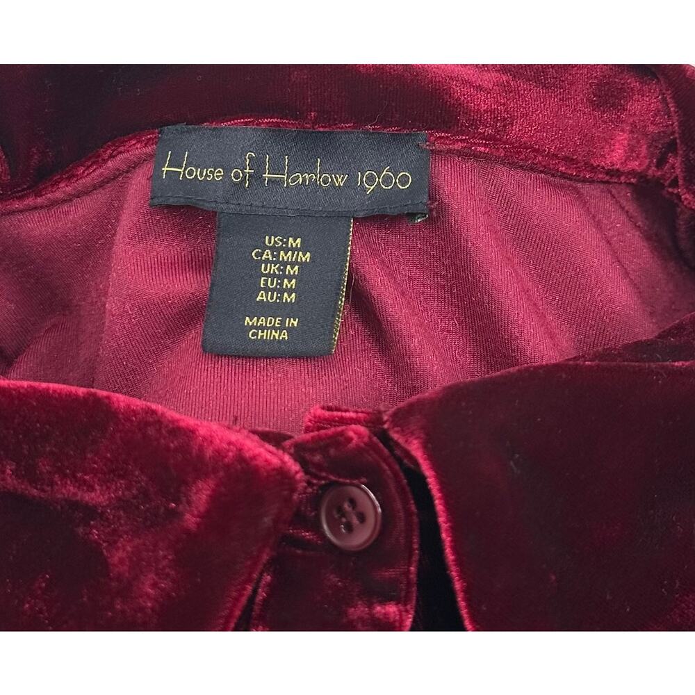 House of Harlow 1960 Red Velvet Ruched Button Front Dress Size Medium - Picture 6 of 8